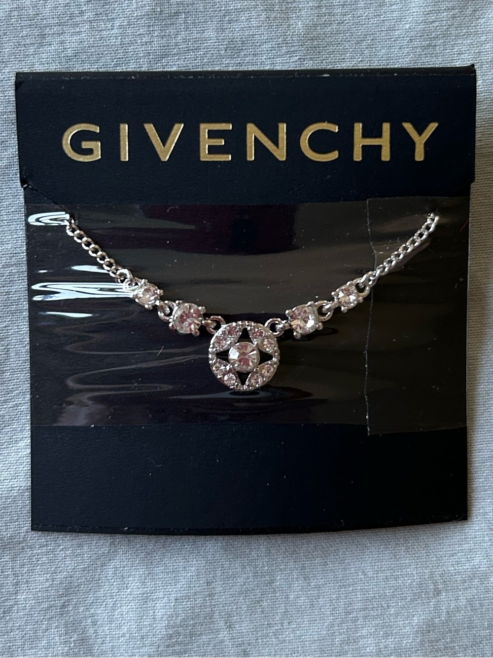 Givenchy Silver Crystal Star Medallion Necklace NWT